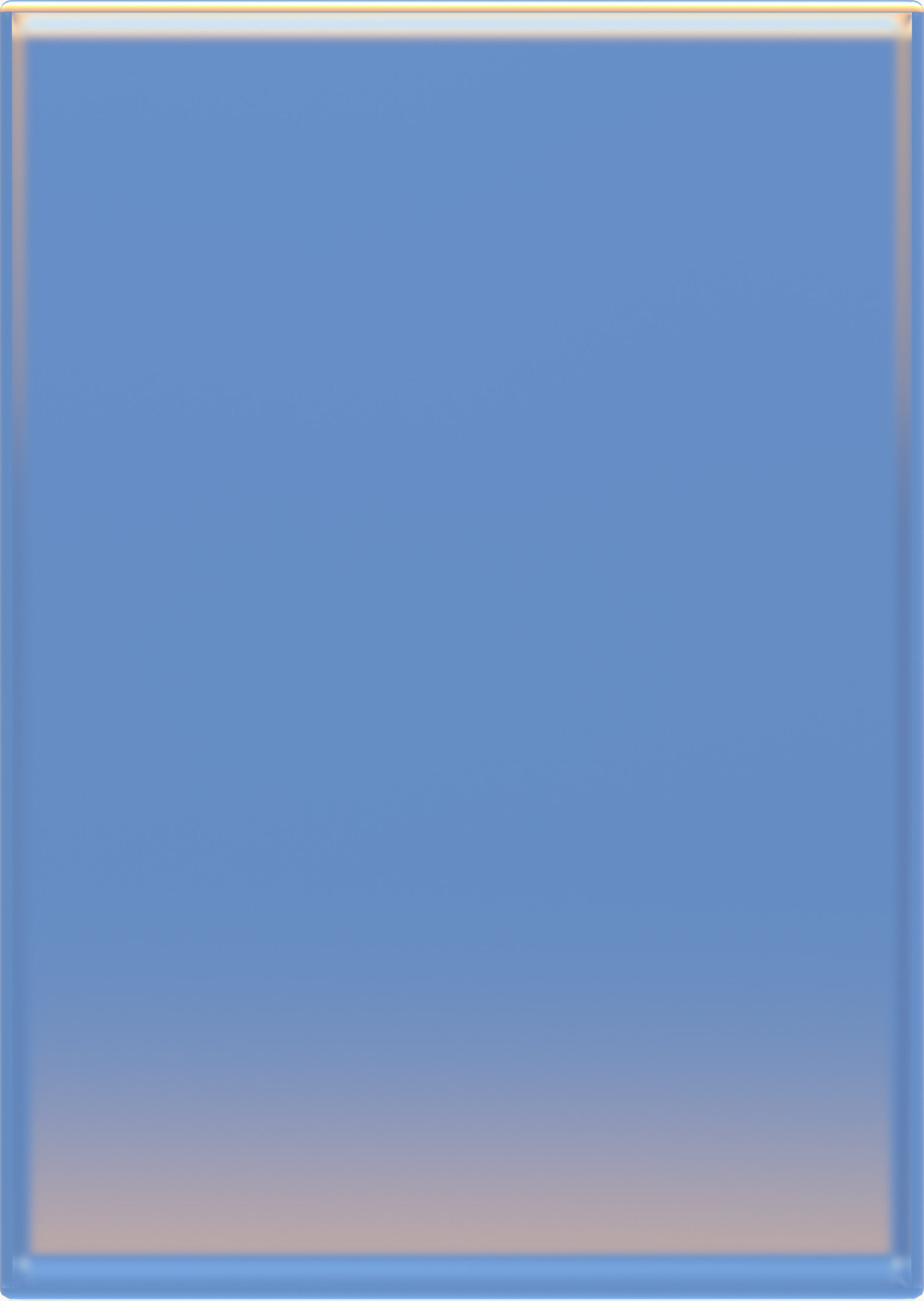 A minimalist composition featuring a gradient that transitions from soft blue at the top to pale beige and cream tones at the bottom, contained within a subtle tan border frame. The smooth, luminous surface suggests a metallic or reflective quality.