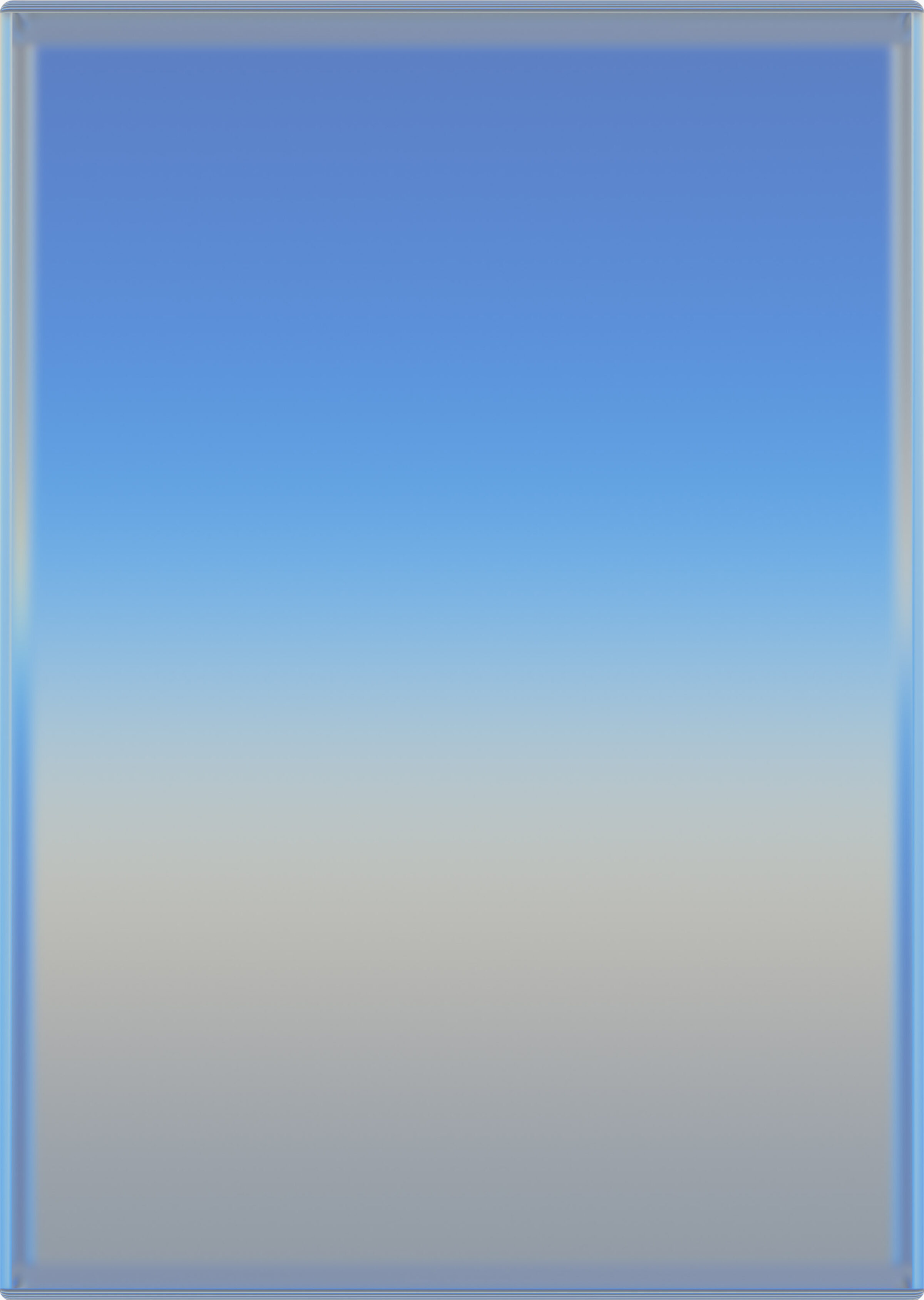 A vertical composition featuring a soft gradient that transitions from deep blue at the top through pale blue to near-white at the bottom, evoking a clear sky meeting the horizon. The metallic surface creates subtle reflections and a luminous quality throughout the work.