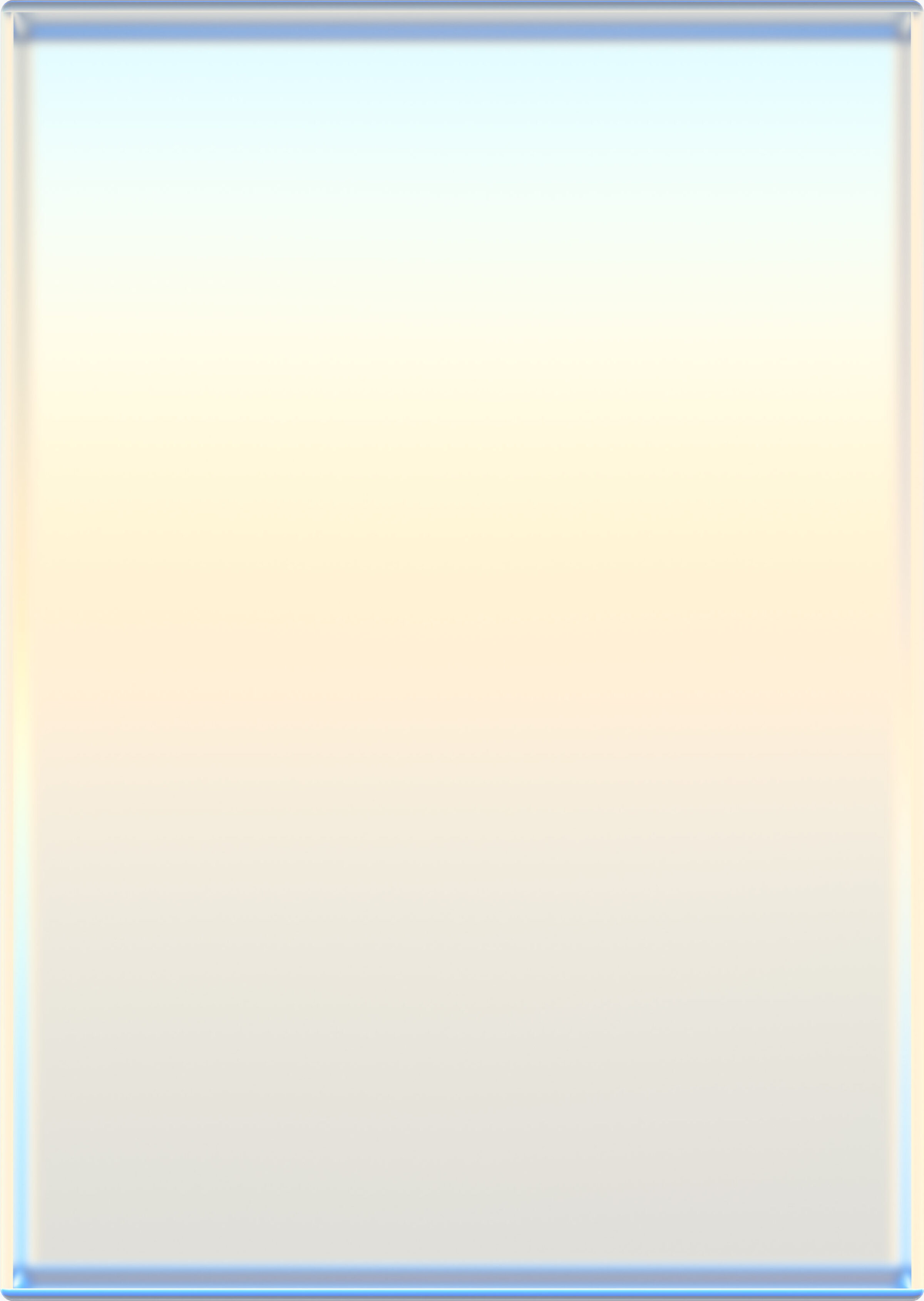 A luminous rectangular composition with a soft gradient transitioning from pale blue-white at the top to warm cream and pale yellow tones toward the bottom, framed by a thin metallic border that catches light along its edges.