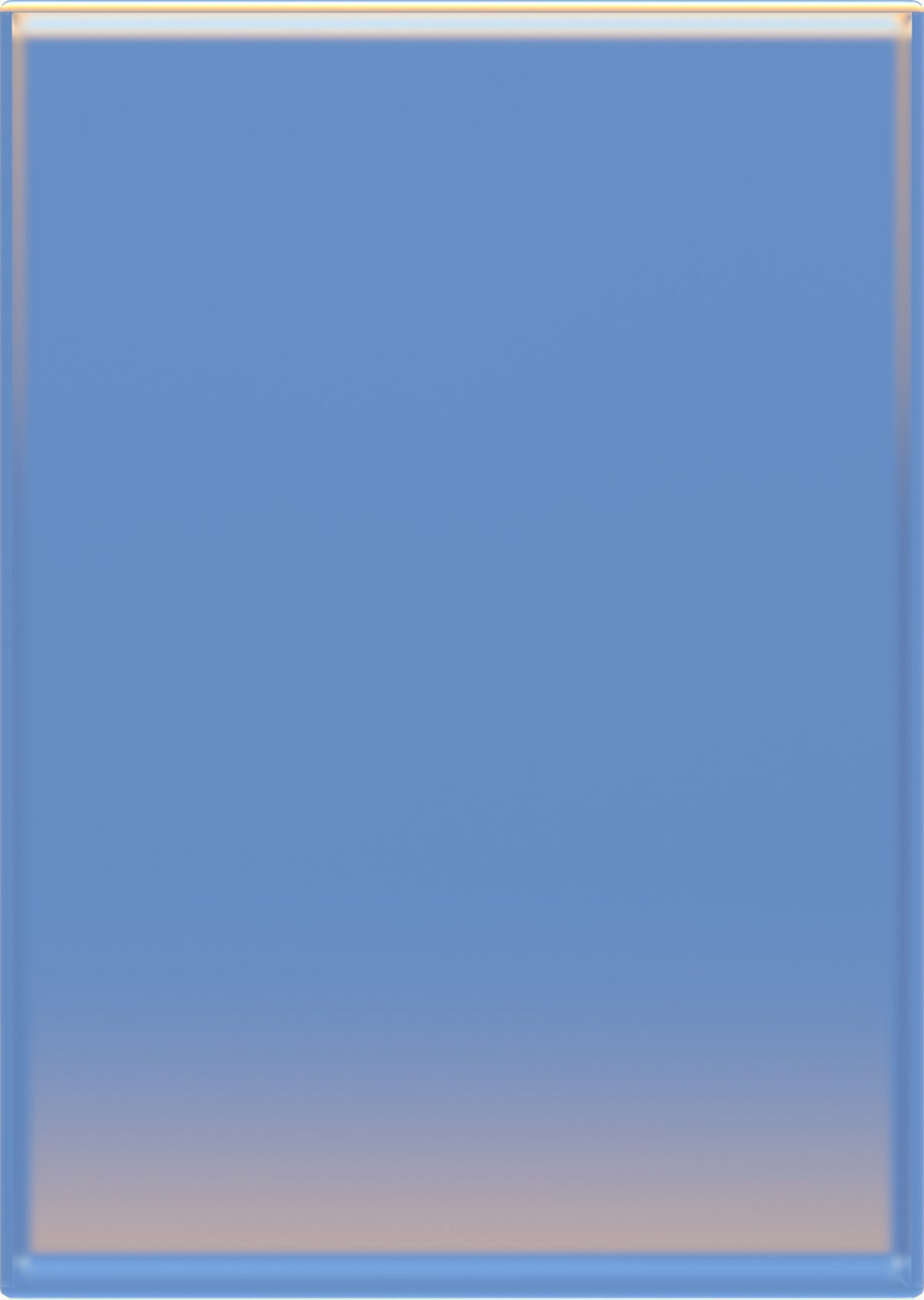 A minimalist composition featuring a gradient that transitions from soft blue at the top to pale beige and cream tones at the bottom, contained within a subtle tan border frame. The smooth, luminous surface suggests a metallic or reflective quality.