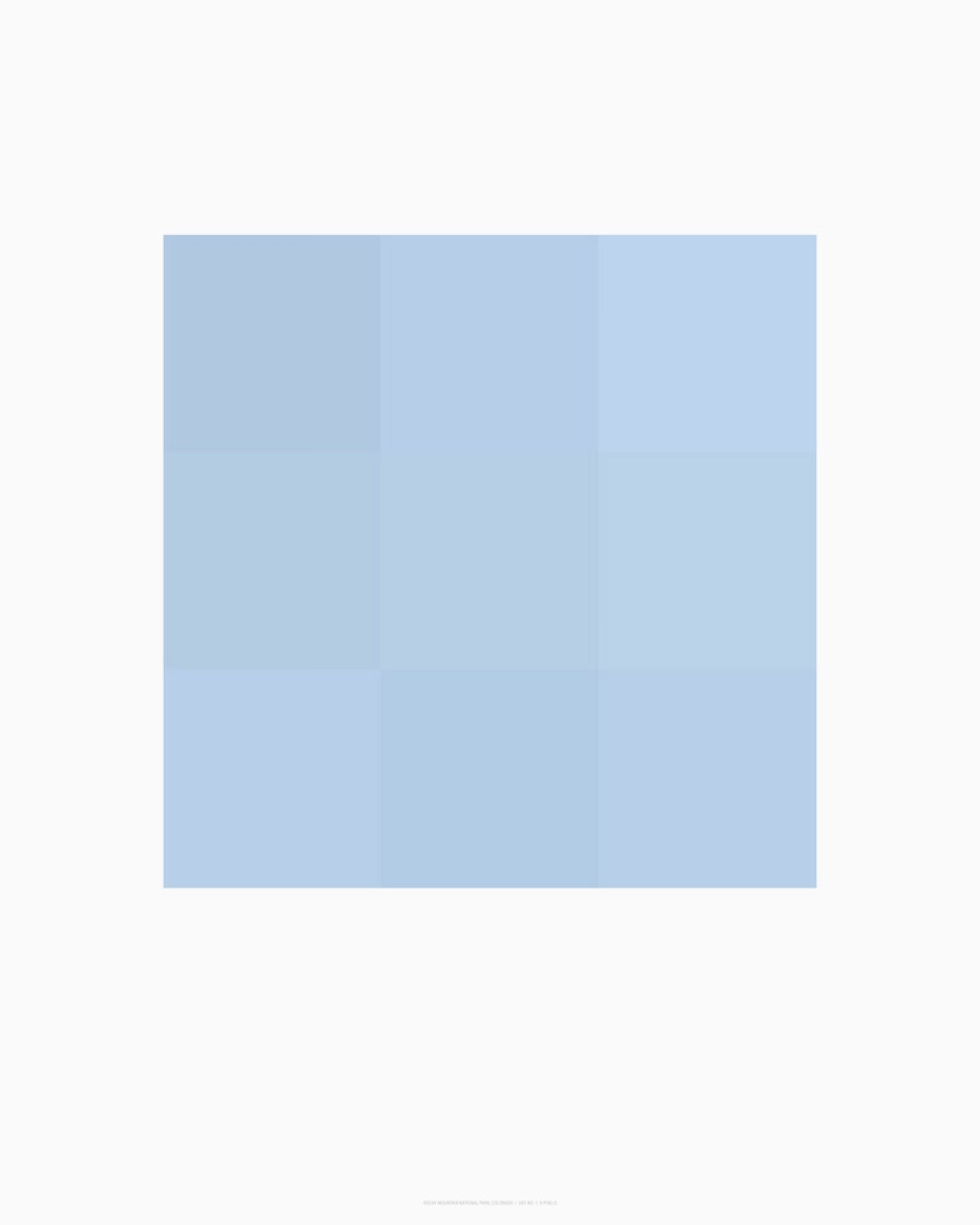 A soft blue gradient composition divided into nine equal sections by subtle vertical and horizontal lines, creating a grid of progressively shifting tones from lighter blue at the top to deeper blue at the bottom.