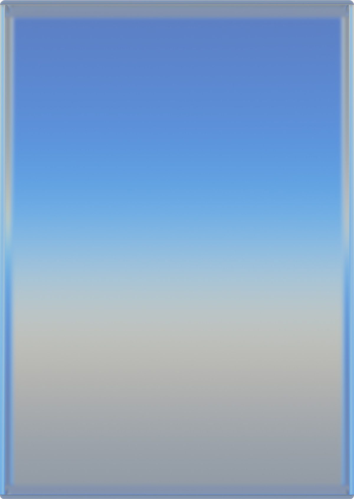 A vertical composition featuring a soft gradient that transitions from deep blue at the top through pale blue to near-white at the bottom, evoking a clear sky meeting the horizon. The metallic surface creates subtle reflections and a luminous quality throughout the work.