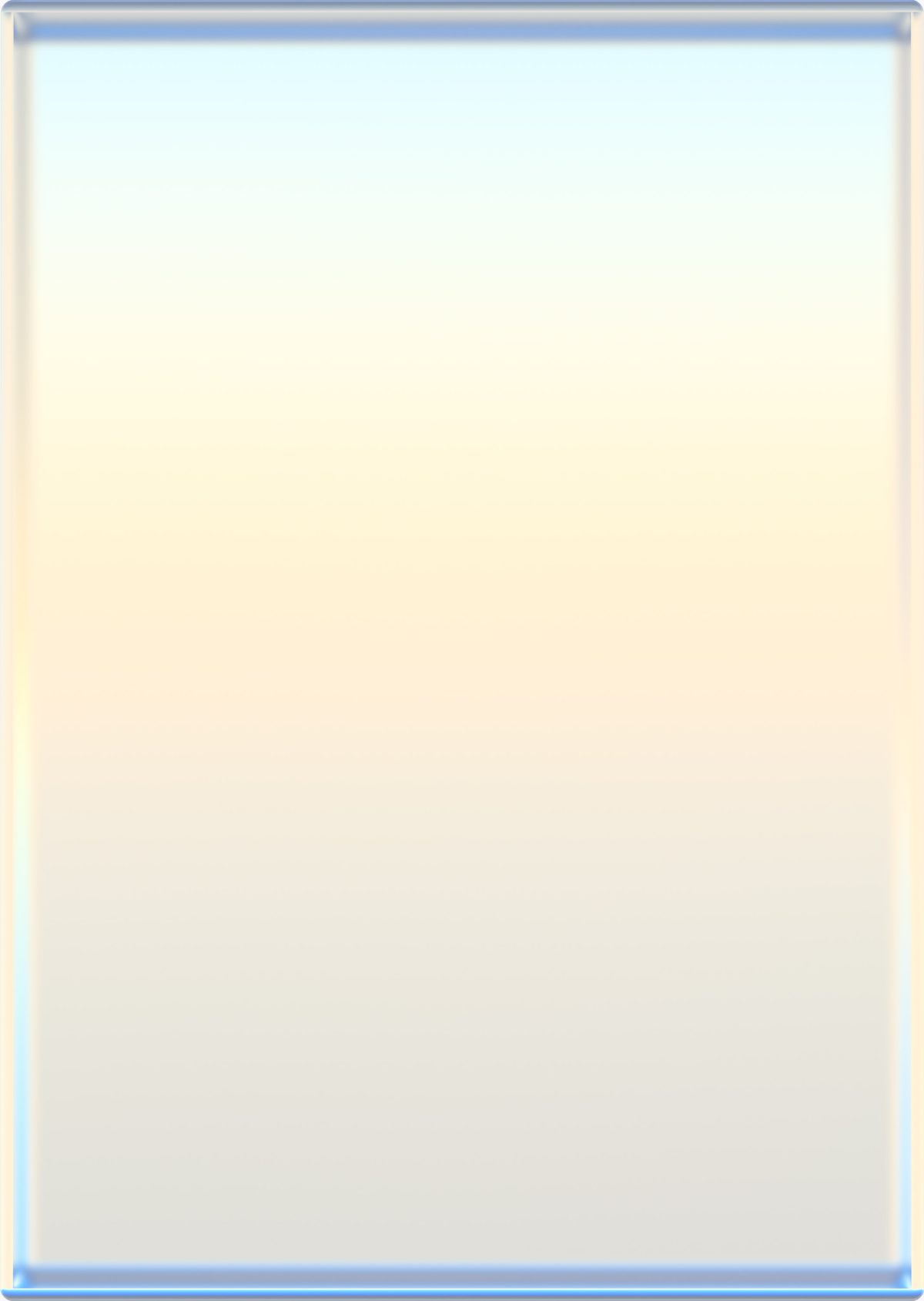 A luminous rectangular composition with a soft gradient transitioning from pale blue-white at the top to warm cream and pale yellow tones toward the bottom, framed by a thin metallic border that catches light along its edges.