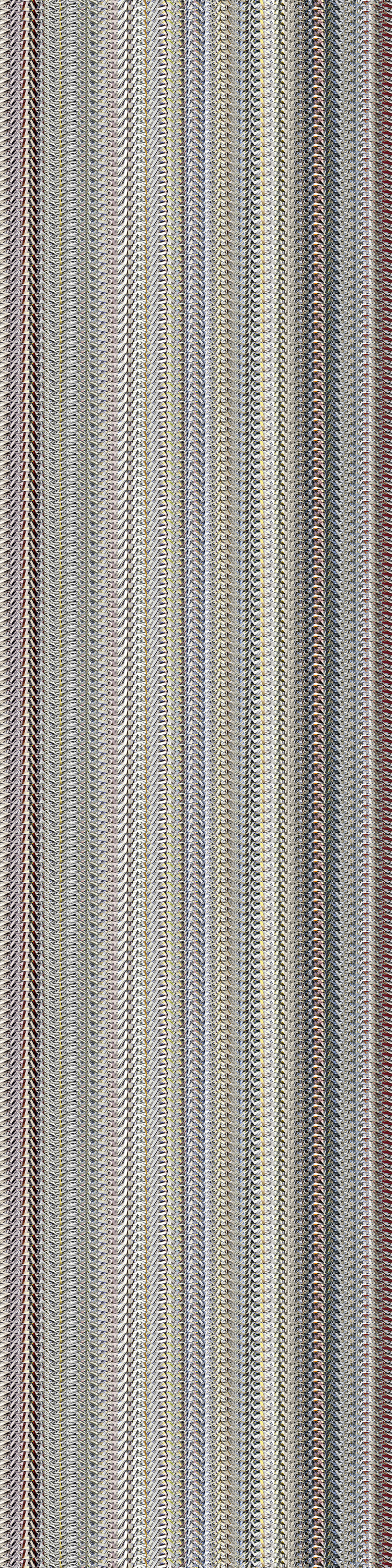 Vertical composition of densely layered horizontal stripes in muted gray, taupe, and cream tones. The repetitive pattern creates a textured, almost fabric-like surface suggesting accumulated layers of material pressed together.