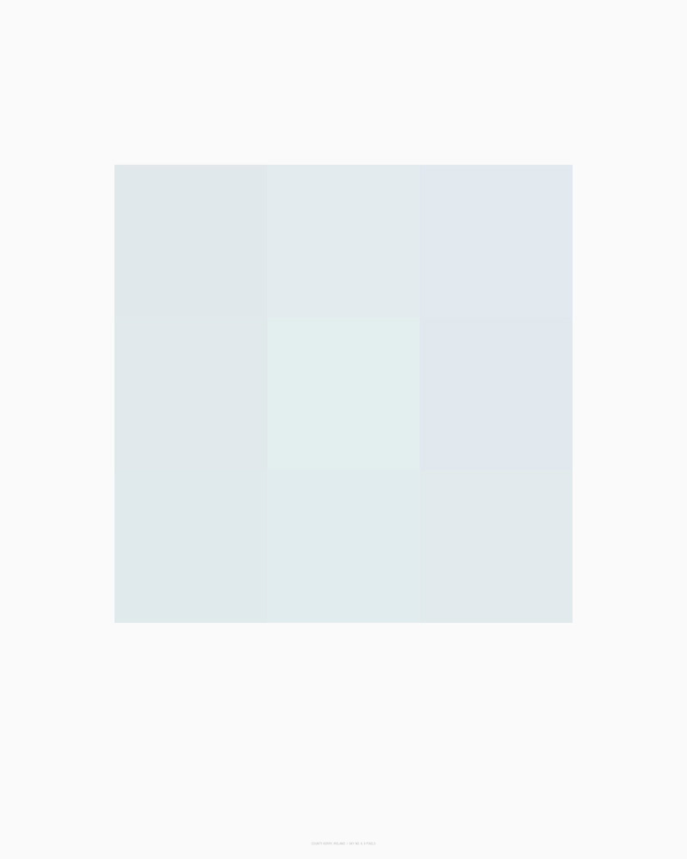A soft, minimalist composition featuring a pale blue-grey rectangular form centered against a white background, with subtle tonal variations creating a delicate, atmospheric quality throughout.