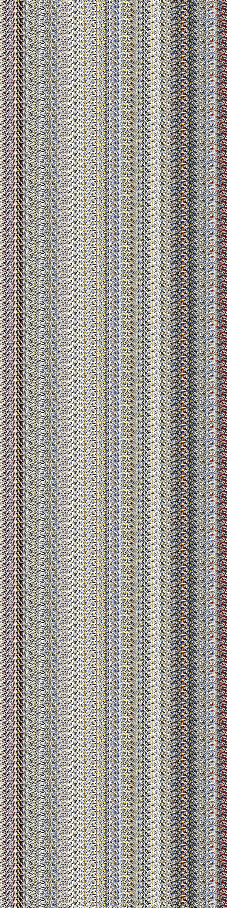 Vertical composition of densely layered horizontal stripes in muted gray, taupe, and cream tones. The repetitive pattern creates a textured, almost fabric-like surface suggesting accumulated layers of material pressed together.