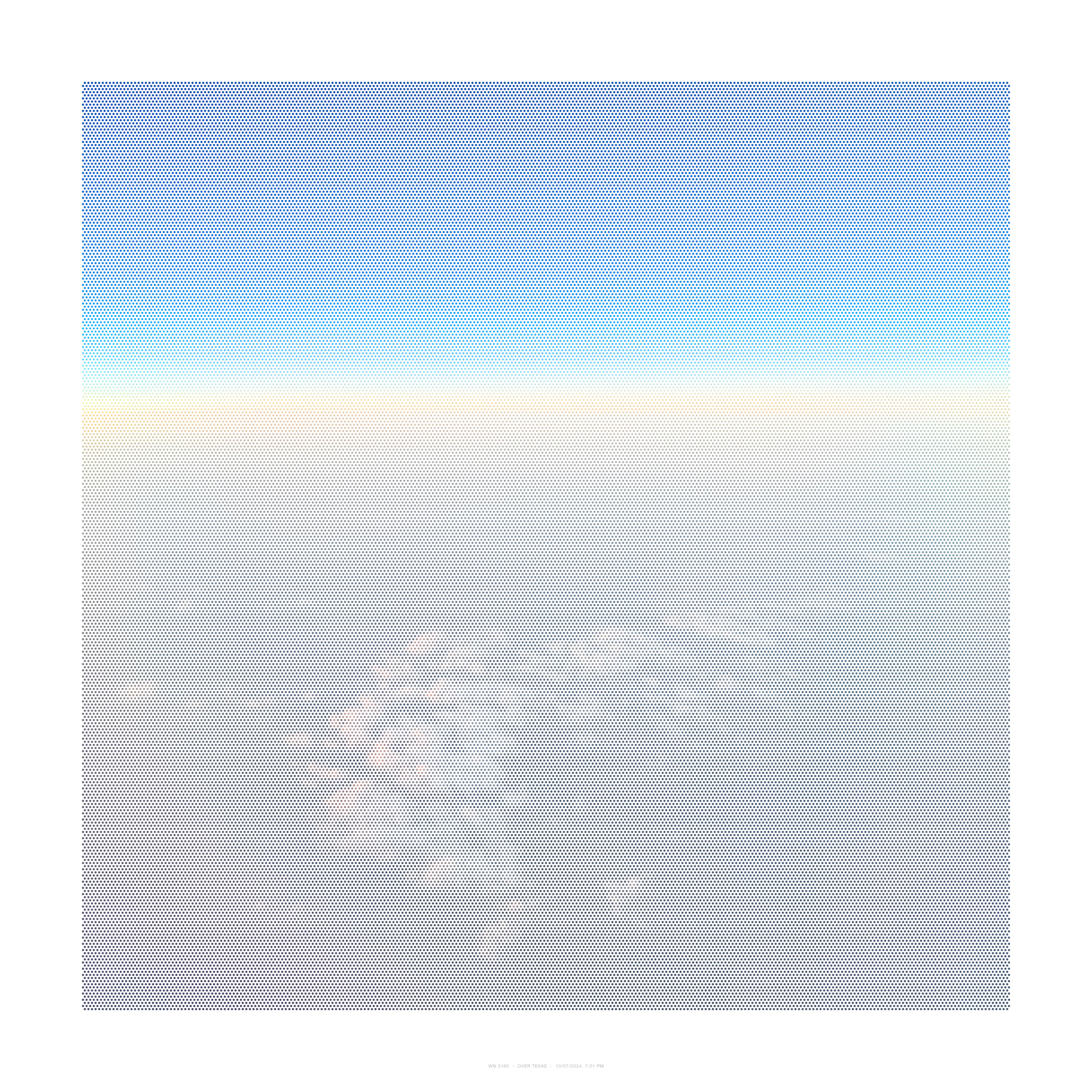 A gradient composition transitioning from deep blue at the top through pale cyan to cream and near-white tones toward the bottom, created with a regular dot pattern across the entire surface. The subtle color shifts suggest a landscape horizon, rendered in a precise, uniform halftone technique.