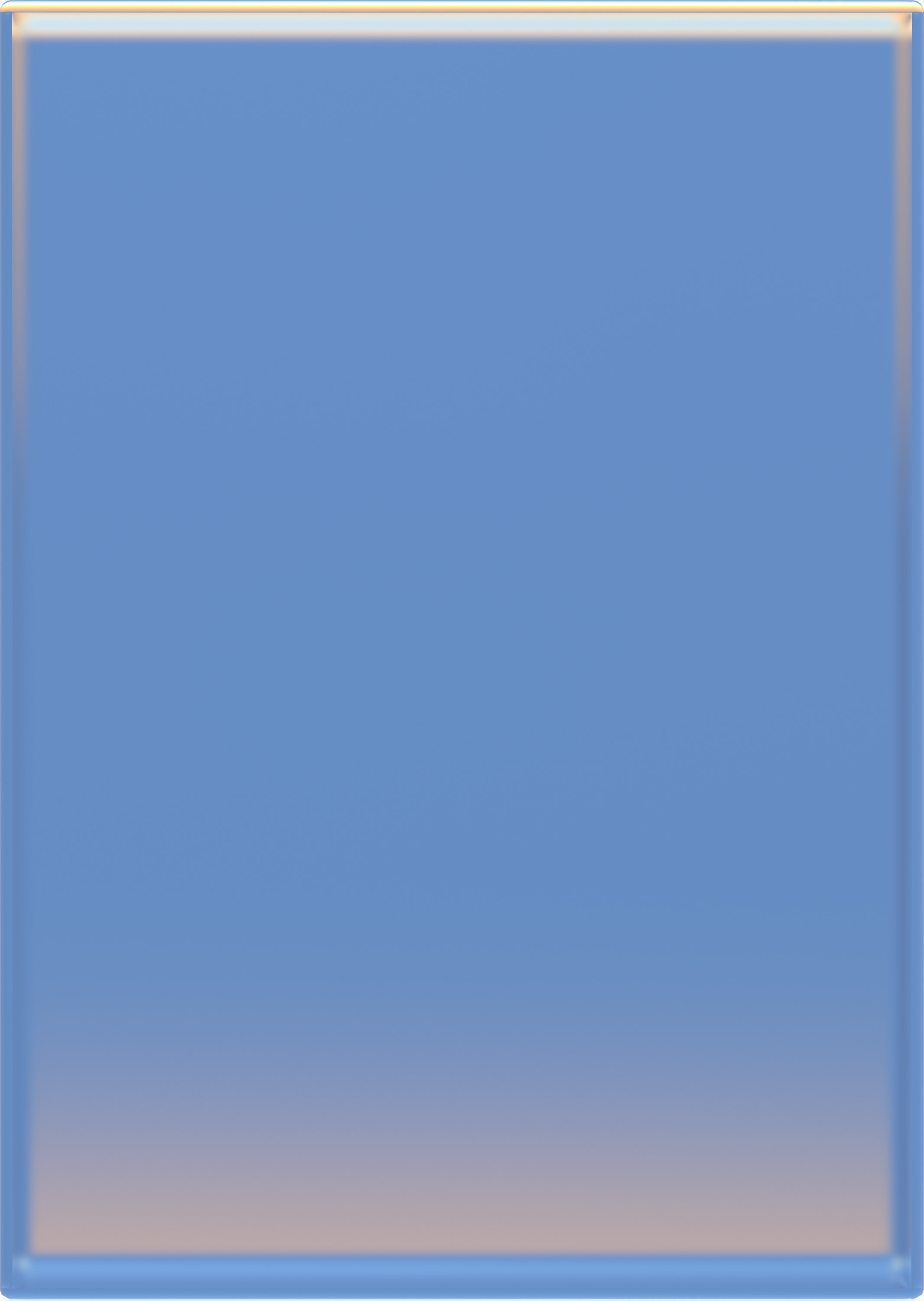 A minimalist composition featuring a gradient that transitions from soft blue at the top to pale beige and cream tones at the bottom, contained within a subtle tan border frame. The smooth, luminous surface suggests a metallic or reflective quality.