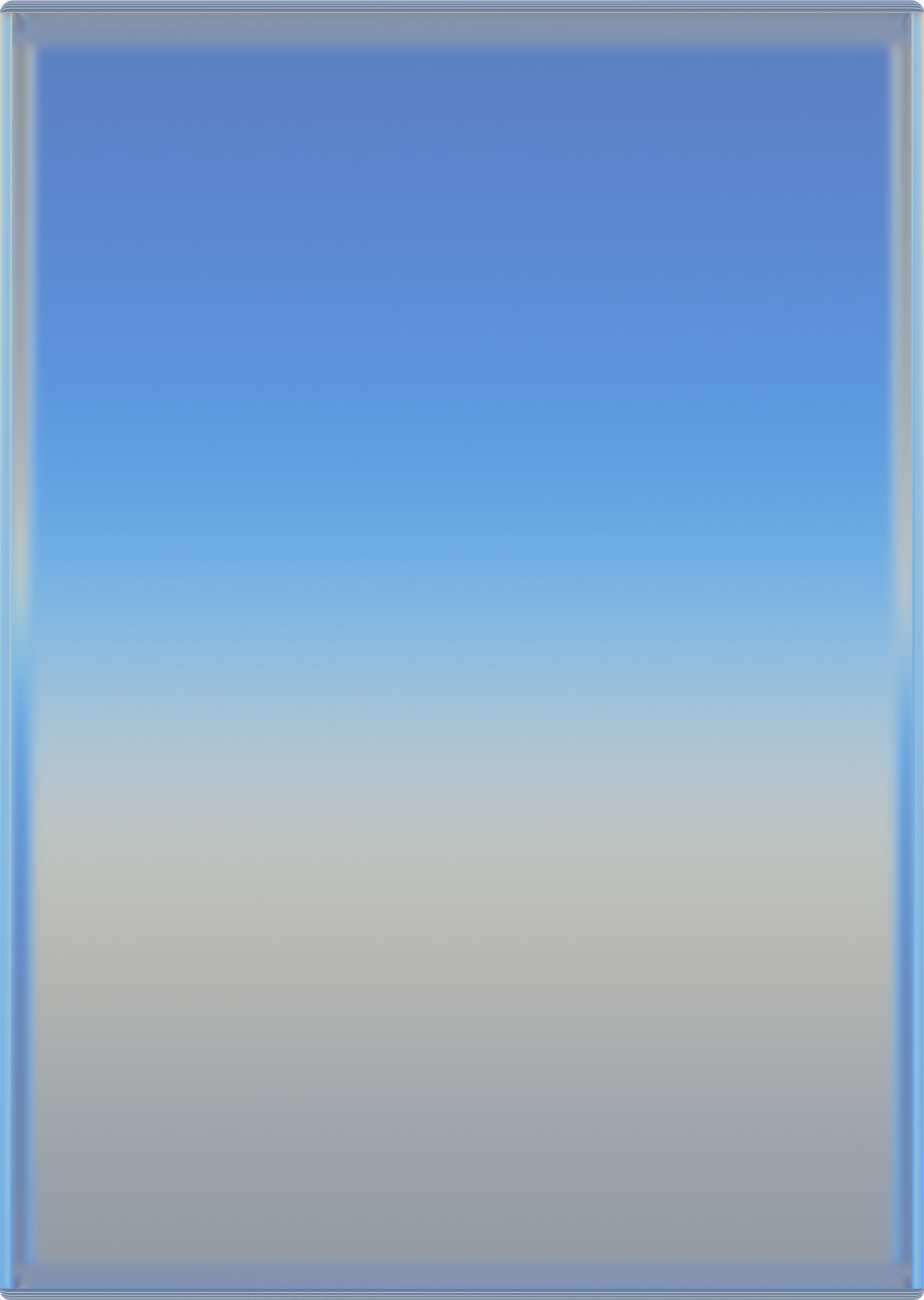 A vertical composition featuring a soft gradient that transitions from deep blue at the top through pale blue to near-white at the bottom, evoking a clear sky meeting the horizon. The metallic surface creates subtle reflections and a luminous quality throughout the work.