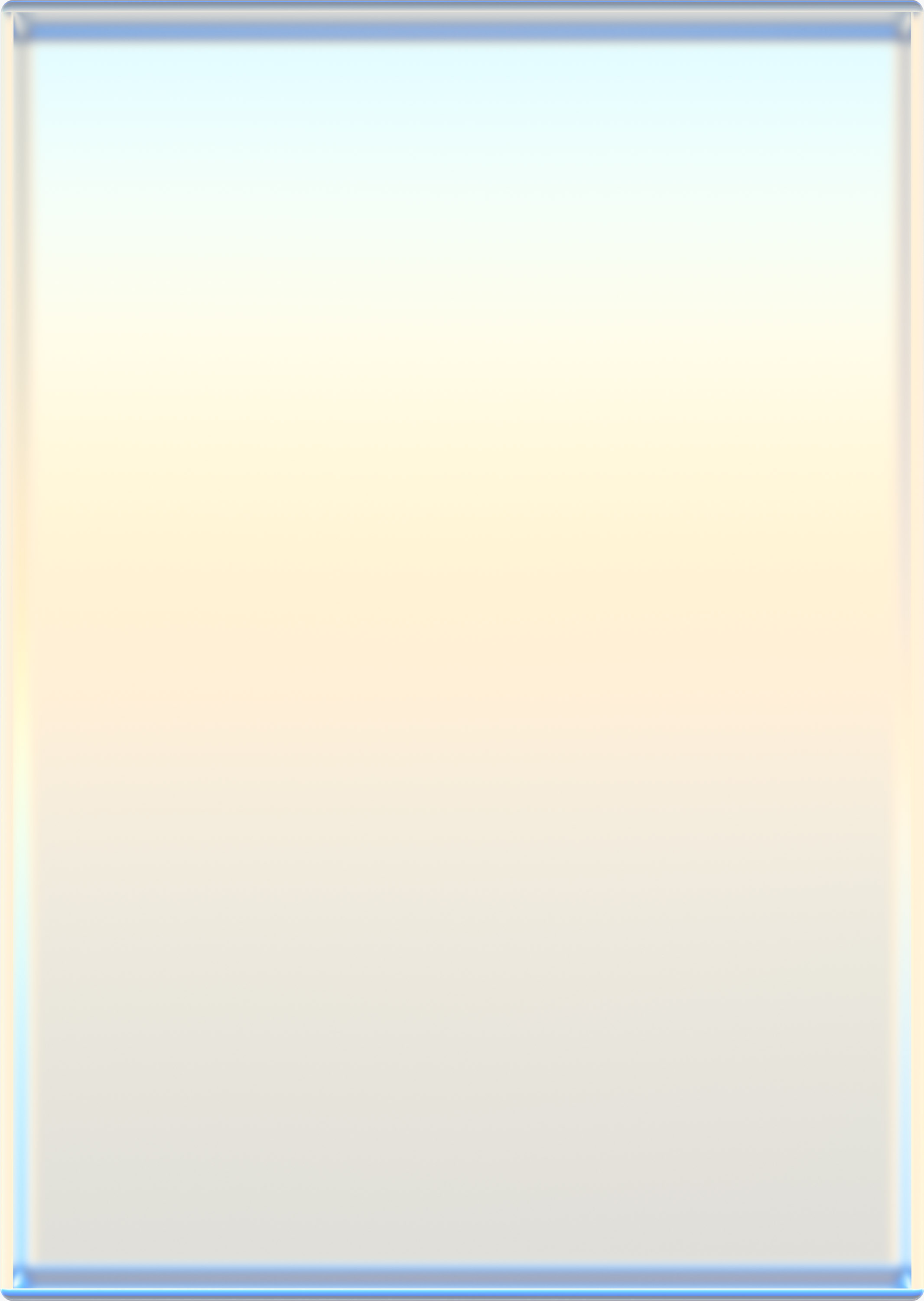 A luminous rectangular composition with a soft gradient transitioning from pale blue-white at the top to warm cream and pale yellow tones toward the bottom, framed by a thin metallic border that catches light along its edges.